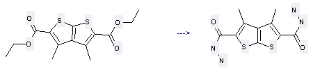 The Thieno[2,3-b]thiophene-2,5-dicarboxylicacid, 3,4-dimethyl-, 2,5-diethyl ester could react and obtain the 3,4-Dimethylthieno[2,3-b]thiophen-2,5-dicarbohydrazide